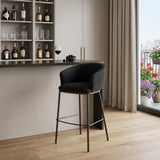 30" Black And Bronze Shearling And Fabric And Steel Bar Height Bar Chair