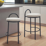 Set of Two 26" Beige And Black Chenille And Steel Low Back Counter Height Bar Chairs
