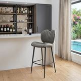 30" Gray And Black Faux Leather And Fabric And Steel Low Back Bar Height Bar Chair
