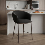 26" Black And Bronze Shearling And Fabric And Steel Counter Height Bar Chair