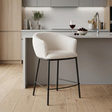 26" Ivory And Black Shearling And Fabric And Steel Counter Height Bar Chair