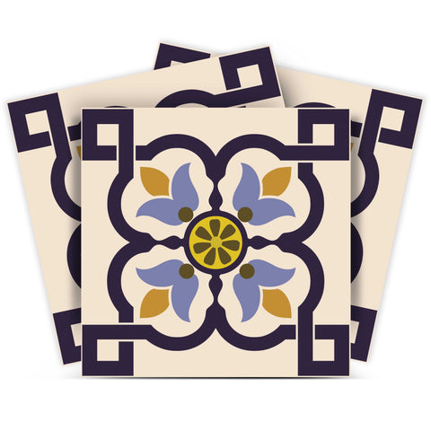 12" X 12" Blue and Yellow Azul Flora Peel and Stick Removable Tiles