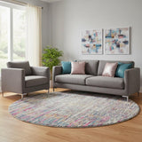 10' Ivory Blue And Yellow Abstract Round Rug