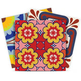 12" X 12" Pink, Red and Yellow Auguri Geo Peel and Stick Removable Tiles