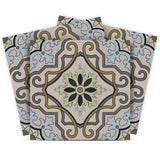 12" X 12" Taupe and Blue Scroll Peel and Stick Tiles