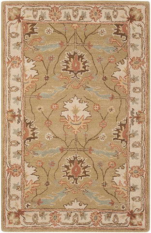 3' X 4' Ivory Sage and Tan Wool Floral Area Rug