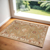3' X 4' Ivory Sage and Tan Wool Floral Area Rug