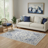 5' X 7' Ivory Gray And Blue Floral Area Rug