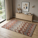 4' X 6' Red White and Brown Chevron Area Rug
