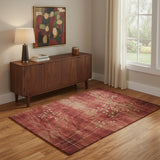 4' X 6' Red And Green Floral Non Skid Area Rug