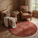 6' Red And Green Floral Non Skid Round Rug