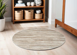 5' Ivory and Gray Abstract Non Skid Round Rug