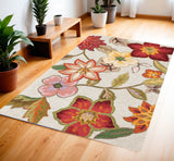 4' X 6' Ivory Tan and Red Floral Area Rug