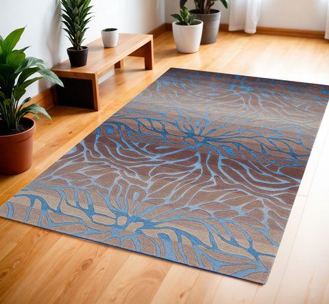 4' X 6' Gray and Blue Abstract Area Rug
