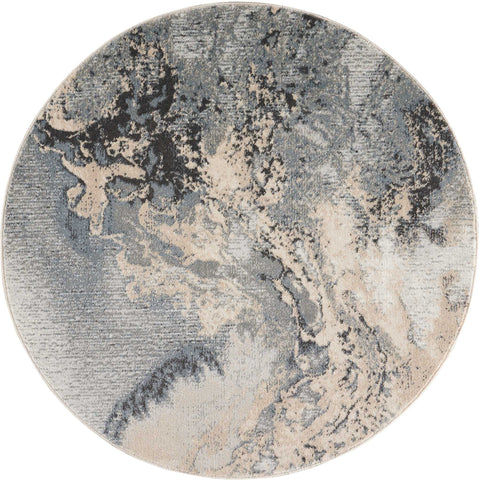 4' Gray Black and Ivory Abstract Round Rug