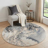 4' Gray Black and Ivory Abstract Round Rug