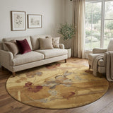 8' Beige Red And Orange Floral Round Rug