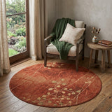4' Red And Green Floral Round Rug