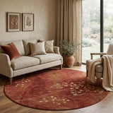 8' Red And Green Floral Non Skid Round Rug