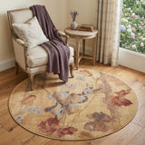 4' Beige Red And Orange Floral Round Rug