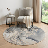 5' Gray Blue and Ivory Abstract Round Rug