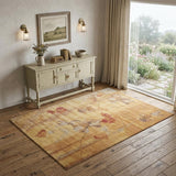 4' X 6' Beige Red And Orange Floral Area Rug