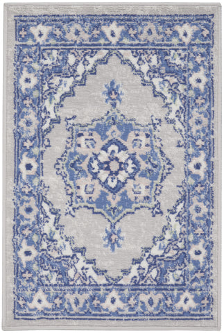 2' X 3' Gray and Blue Floral Area Rug
