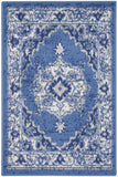 2' X 3' Ivory Navy Blue and Beige Floral Medallion Area Rug