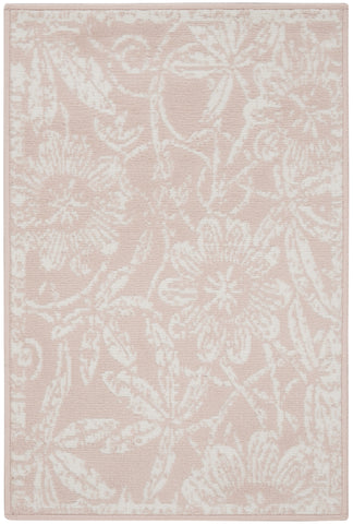 2' X 3' Pink and Ivory Floral Distressed Area Rug