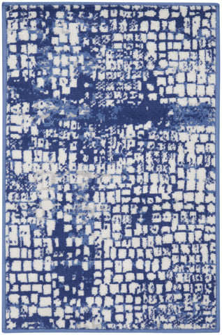 2' X 3' Ivory and Navy Blue Abstract Area Rug