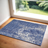 2' X 3' Ivory and Blue Abstract Distressed Area Rug
