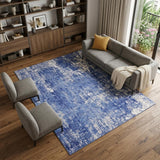 8' X 10' Ivory and Blue Abstract Distressed Area Rug