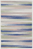 2' X 3' Ivory Tan and Blue Striped Area Rug