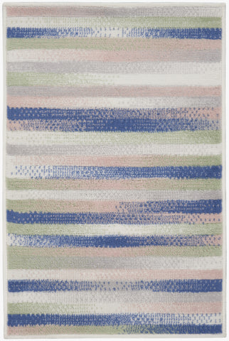 2' X 3' Ivory Tan and Blue Striped Area Rug