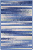 2' X 3' Ivory Tan and Blue Striped Area Rug