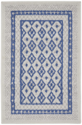 2' X 3' Ivory and Blue Geometric Distressed Area Rug