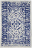 2' X 3' Ivory and Navy Blue Geometric Distressed Area Rug