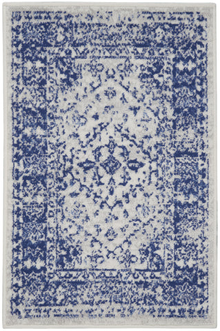 2' X 3' Ivory and Navy Blue Geometric Distressed Area Rug
