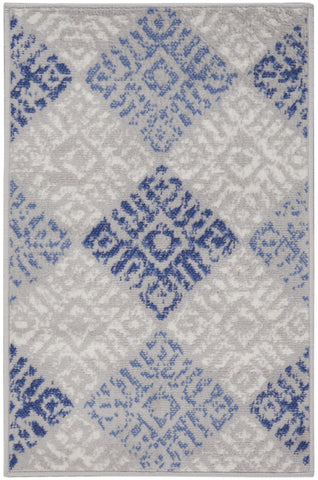 2' X 3' Beige Blue and Gray Geometric Area Rug