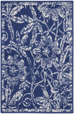 2' X 3' Ivory and Navy Blue Floral Distressed Area Rug