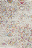 4' X 6' Ivory Red and Blue Damask Distressed Area Rug