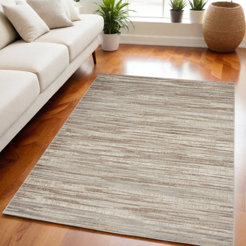 5' X 7' Ivory and Gray Abstract Non Skid Area Rug