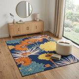 4' X 6' Blue Floral Power Loom Area Rug
