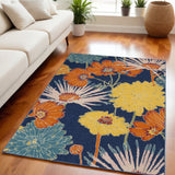 5' X 7' Blue Floral Power Loom Area Rug