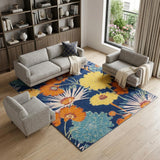 8' X 10' Blue Floral Power Loom Area Rug