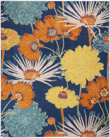 8' X 10' Blue Floral Power Loom Area Rug
