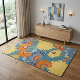 4' X 6' Blue Orange And Yellow Floral Area Rug
