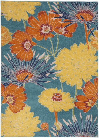 5' X 7' Blue Floral Power Loom Area Rug