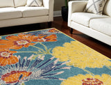 8' X 10' Blue Floral Power Loom Area Rug