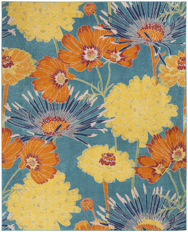 8' X 10' Blue Floral Power Loom Area Rug